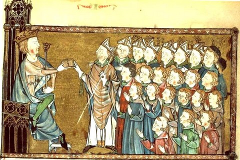 Louis-X-le-Hutin-recevant-la-Charte-aux-Normands-de-Gilles-Aycelin-de-Montaigu-archeveque-de-Rouen-et-des-Normands