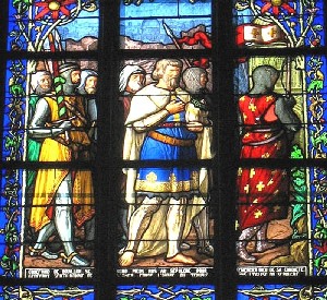 église du saint-sépulcre de saint-omer, Godefroy de Bouillon et Geoffroy de Saint-Omer à Jérusalem, vitrail realise par Antoine Lusson vers 1860